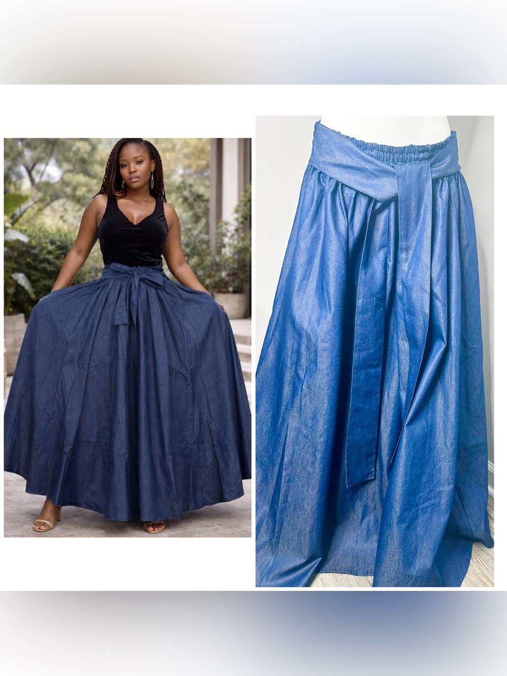 Women’s Navy Blue Maxi Skirt with Waist Sash